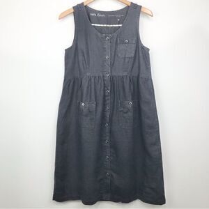 G1 Goods Summer Slate Gray 100% Linen Sleeveless Button Down Dress with Pockets